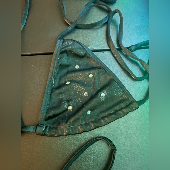 New with Many Defects Black Peeling Lame Bling Tri-Top Thong Bling Bottom Bikini - Picture 2 of 7